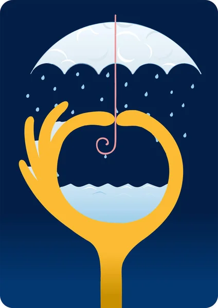 Crisis concept. The umbrella rains and the supporting hand is fu — Stock Vector