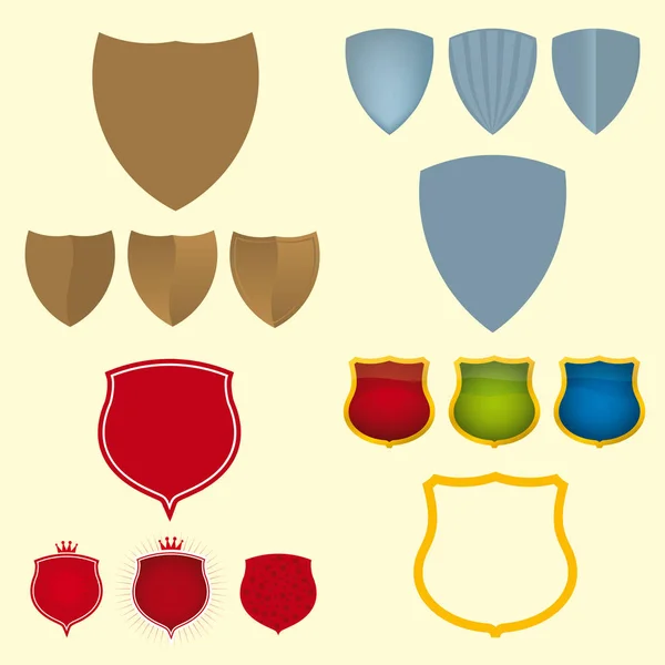Четыре набора пустых значков щитов. Различные стили . — стоковый вектор