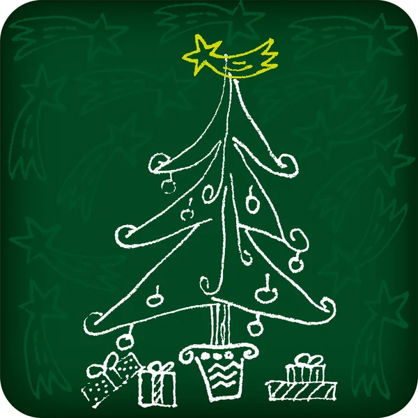 Bosquejo del árbol de Navidad con líneas ingeniosas, en colores verdes . — Vector de stock