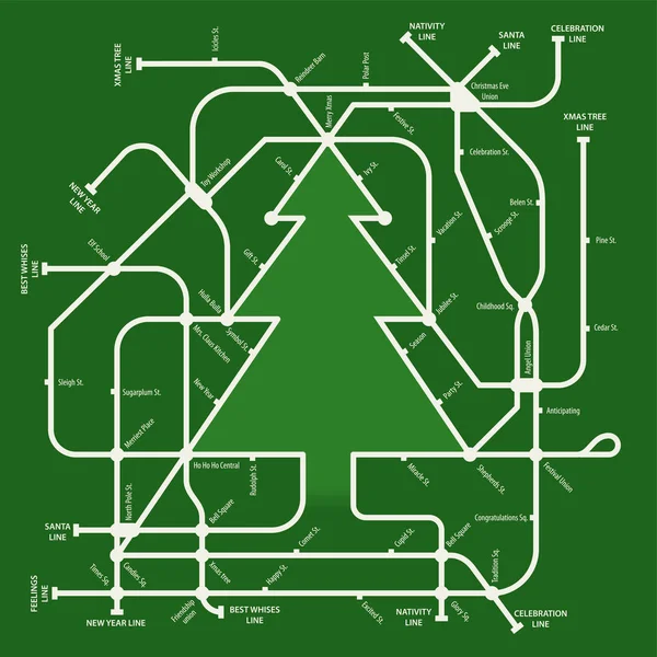 Mapa subterráneo en forma de árbol de Navidad. Ilustrado . — Vector de stock