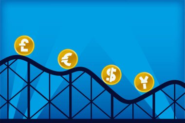 Farklı paralar ile Ekonomi roller coaster sembolü.