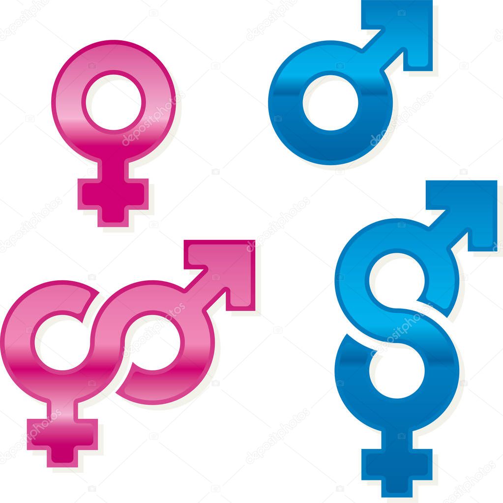 Gender symbols in shiny stile and various forms.