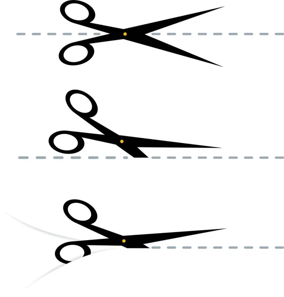 Conjunto de tres siluetas de tijera líneas de corte . — Archivo Imágenes Vectoriales