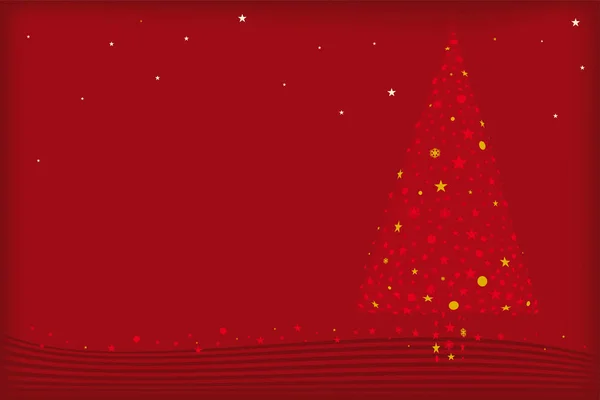 Ilustración del árbol de Navidad en rojo con estrellas y fondo . — Vector de stock