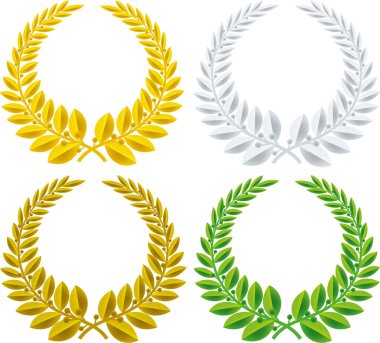 Defne çelenk sembolü geometrik seti izole. Çeşitli renkler.