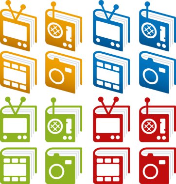 Çeşitli renklerde farklı medya kitap simgeleri.