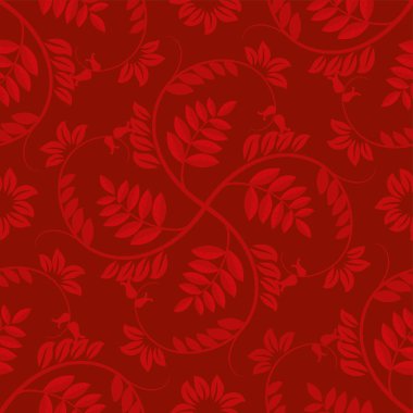 Dal desenli kırmızı tonlarda dikişsiz floran arka plan.