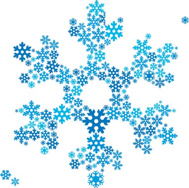 Özyinelemeli parçalardan yapılmış mavi tonlarda kar tanesi simgesi.