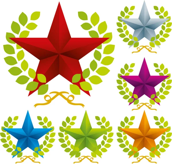 Estrela ornamentada com coroa de louros em seis cores diferentes . — Vetor de Stock