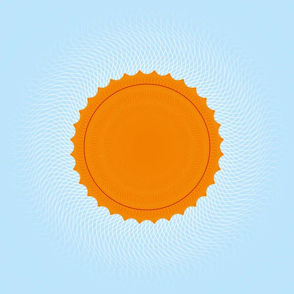 Verziertes Sonnensymbol in Orange auf sanftem blauen Hintergrund. — Stockvektor
