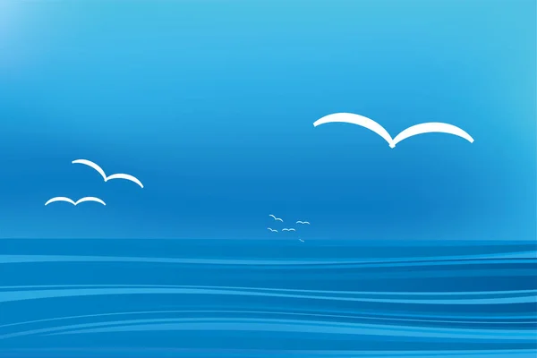 Schematico paesaggio gabbiano in toni blu con sfondo marino . — Vettoriale Stock