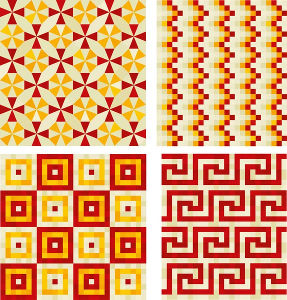 Azulejos de cerámica sin costura. Piezas de color cálido en patrones geométricos . — Archivo Imágenes Vectoriales