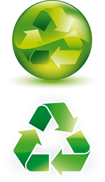 Shiny recycle symbol. Free and inside an sphere. — Stock Vector