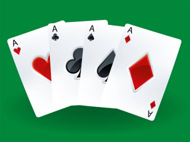 Kazanan kartlar. Pırıl pırıl dört poker kartı..