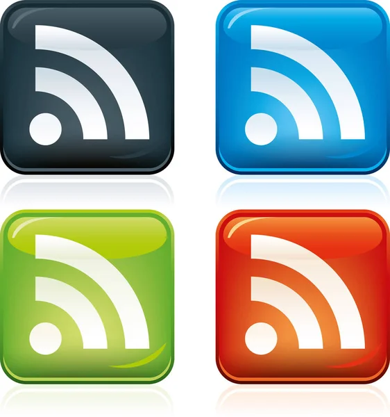 RSS σύμβολο της Candy πάνω από το κουμπί σε τέσσερα χρώματα. — Διανυσματικό Αρχείο