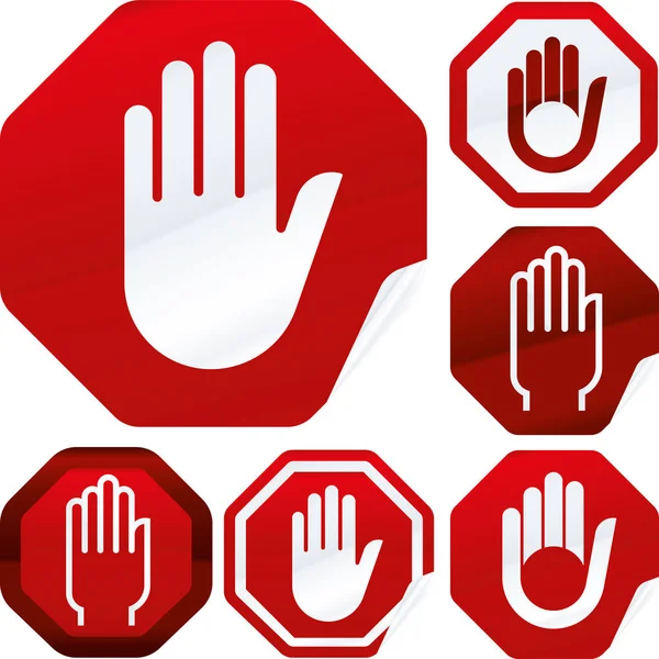 Stop sticker. Zeven hand stop-pictogrammen op de Octagon-knop. — Stockvector