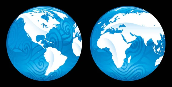 Wodna Mapa planety z teksturami oceanów. Dwa okręgi. — Wektor stockowy