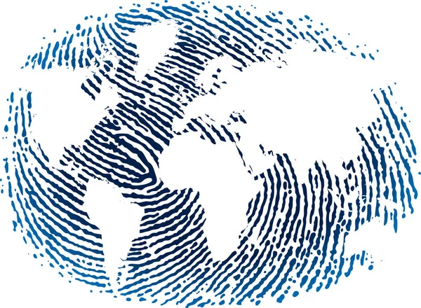 World fingerprint icon in blue tones. Flat style. — Stock Vector