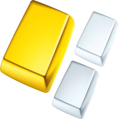 Asil metal çubuklar. Altın, gümüş ve platin.