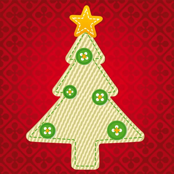 Árbol textil de Navidad con botones y fondo texturizado . — Vector de stock