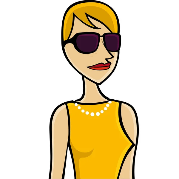 戴着太阳镜和衣服的时尚女性卡通片. — 图库矢量图片