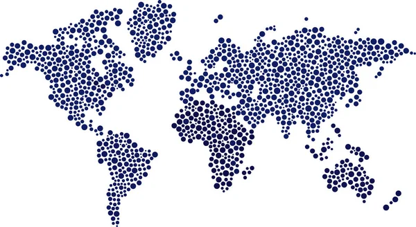 Wereldkaart gemaakt door blauwe stipjes. — Stockvector