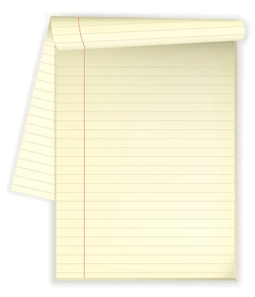 Bloc de notas amarillo con página forrada abierta para fines de espacio de copia . — Vector de stock