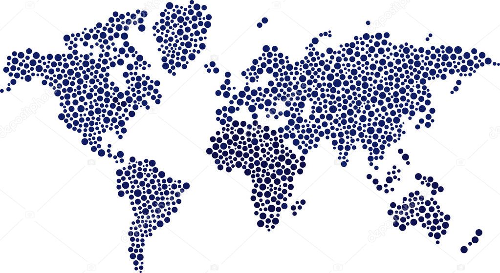 World map made by blue small dots.
