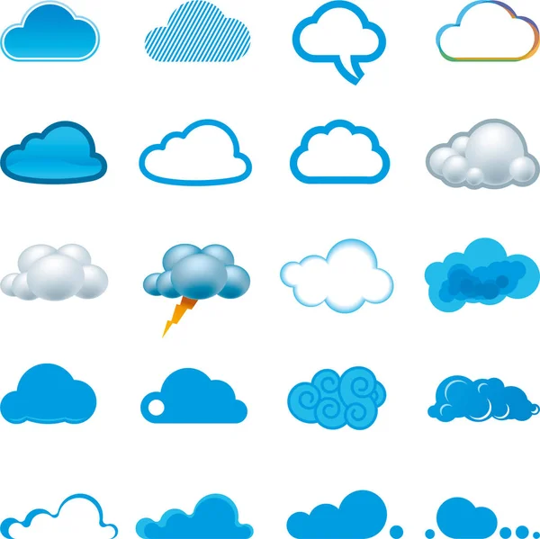 Veinte iconos de nube en diferentes formas y estilos . — Vector de stock