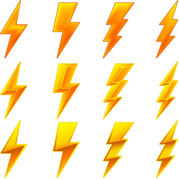 Twelve lightning icons in 3d style. Isolated on white. — Stock Vector
