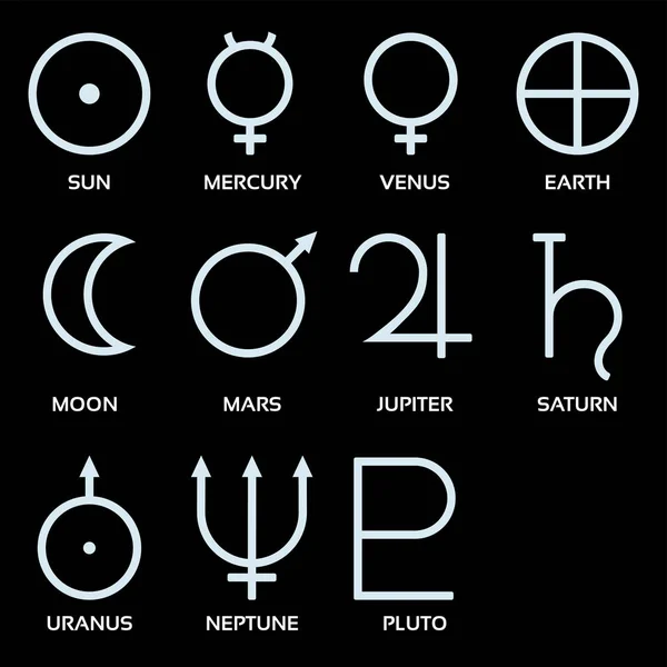 平面风格的 11 个传统行星符号. — 图库矢量图片
