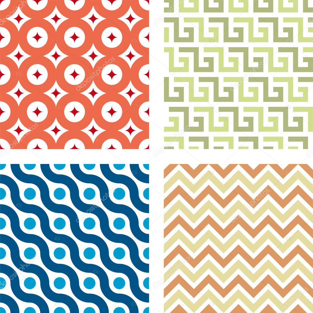 Simple seamless geometric textures. Regular patterns in soft colors.