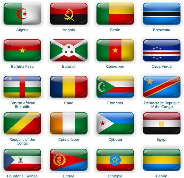 Set van twintig vlaggen in knopstijl. Afrika een van de drie. — Stockvector