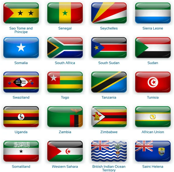 Set de veinte banderas en estilo botón. Afria tres de tres . — Archivo Imágenes Vectoriales
