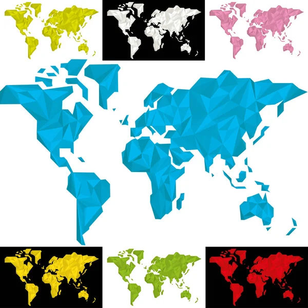 Wereldkaart in verkreukelde papierstijl. Zeven kleuren. — Stockvector