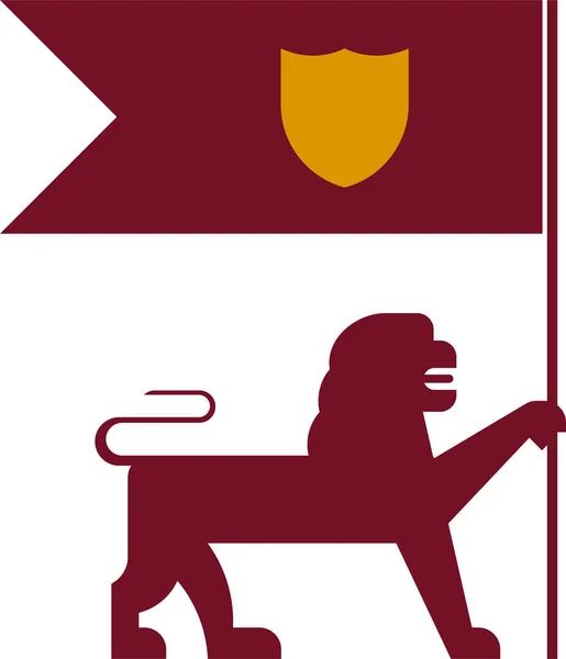 León de bandera heráldica simple y geométrica con escudo . — Archivo Imágenes Vectoriales