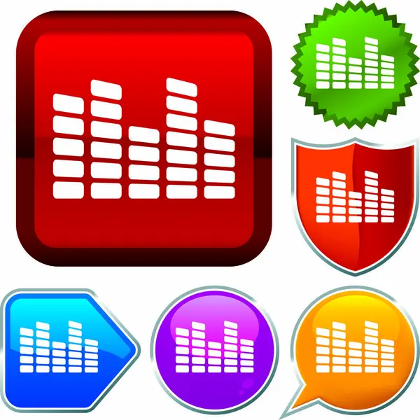 Defina séries de ícones brilhantes nos botões. Equalizador . —  Vetores de Stock