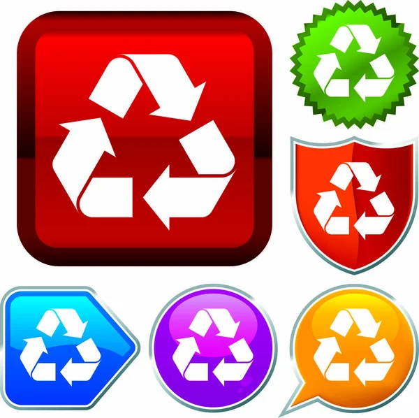 Defina séries de ícones brilhantes nos botões. Sinal de reciclagem . —  Vetores de Stock