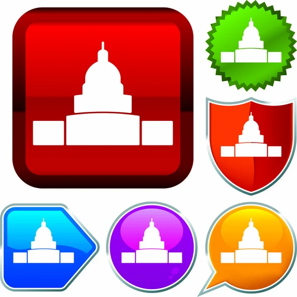 Set shiny icon series on buttons. Capitol. — Stock Vector