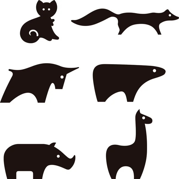 Жестокие животные икона установлена в черно-белом цвете. Геометрические формы . — стоковый вектор