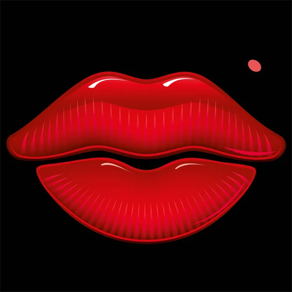 Sensual y brillante labios de mujer de color rojo aislado en negro . — Vector de stock