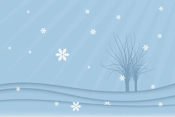 Zimowy krajobraz tła z drzewami i płatkami śniegu — Wektor stockowy