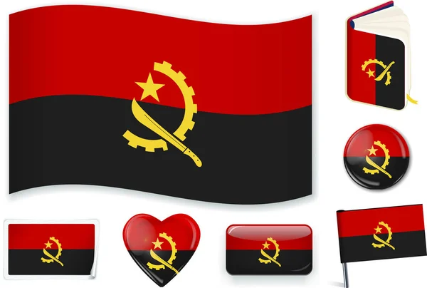 Bandera angoleña de siete formas. Capas editables y separadas . — Vector de stock