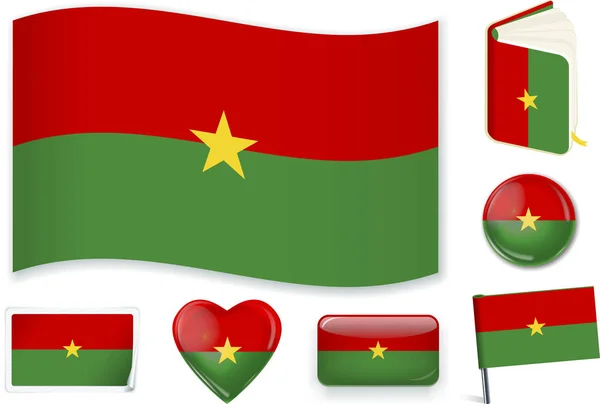 Bandera Burkina Faso en siete formas. Capas editables y separadas . — Vector de stock