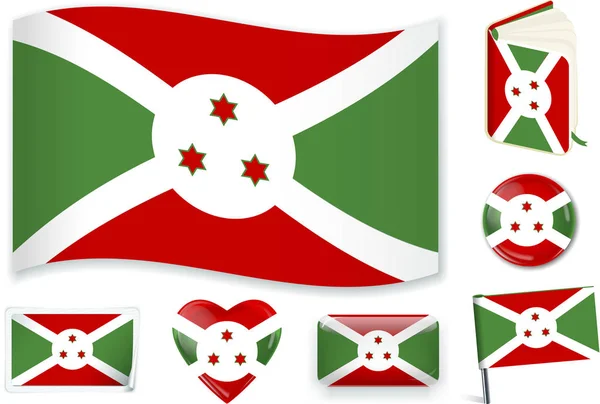 Bandera de Burundi en siete formas. Capas editables y separadas . — Vector de stock