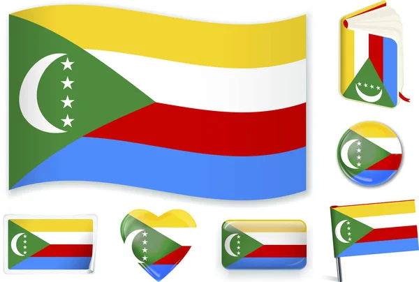 Bandera de las Comoras en siete formas. Editable con capas separadas . — Vector de stock