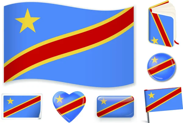 Bandera Democrática del Congo en siete formas. Editable con capas separadas . — Vector de stock