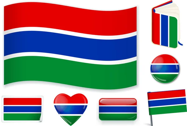 Yedi şekildeki Gambia bayrağı. Ayrı katmanlarla düzenlenebilir. — Stok Vektör
