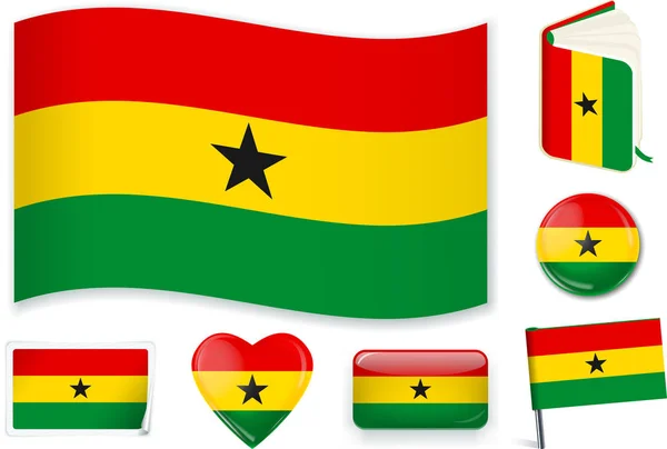 Bandeira do Gana em sete formas. Editável com camadas separadas . —  Vetores de Stock