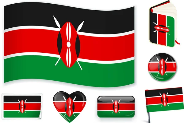 Bandera de Kenia en siete formas. Editable con capas separadas . — Vector de stock